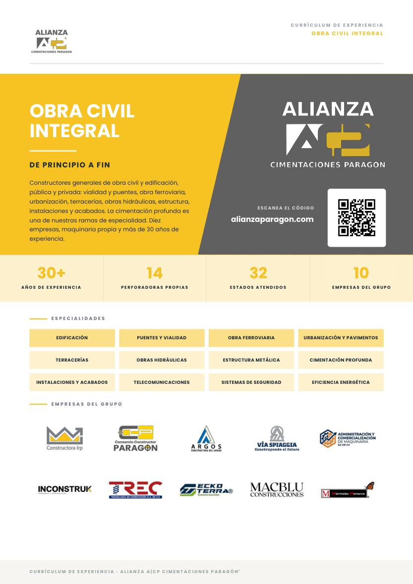 Portada del currículum de Alianza: obra civil integral